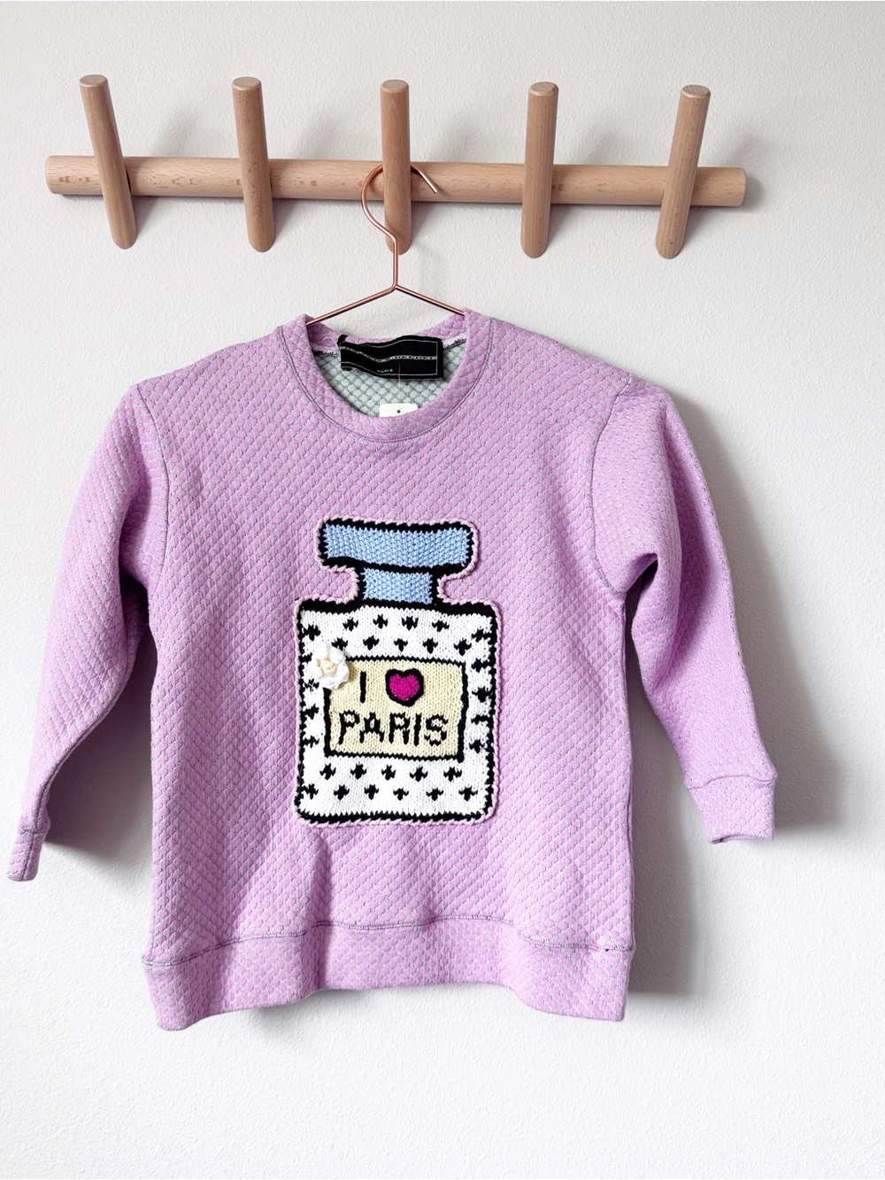 Michaela Buerger Pink Lilac Quilted Sweatshirt with Paris Perfume Patch